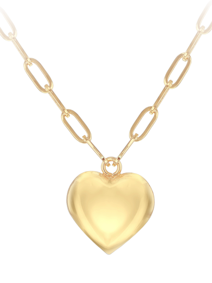 IBB 9ct Yellow Gold Puffed Heart Adjustable Paper Necklace, Yellow Gold