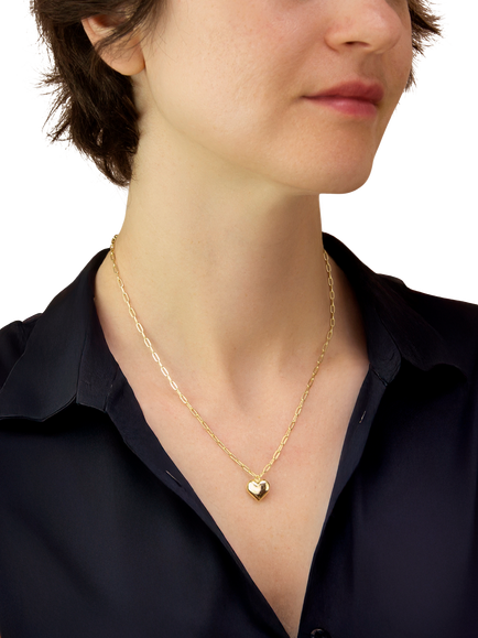 IBB 9ct Yellow Gold Puffed Heart Adjustable Paper Necklace - view 2, Yellow Gold