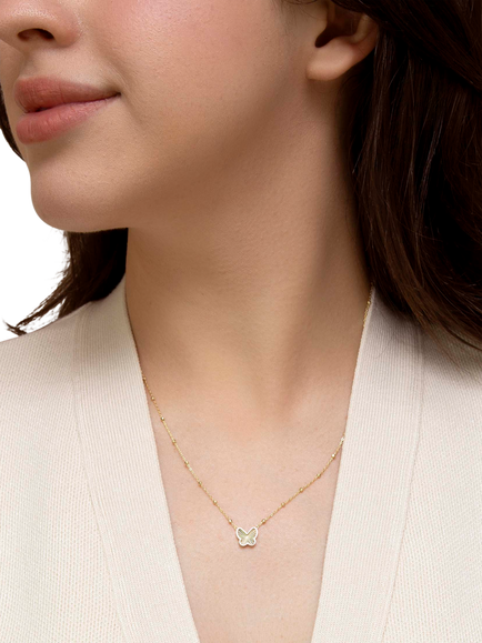 IBB 9ct Yellow Gold Rainbow Butterfly Trace and Ball Necklace - view 2, Yellow Gold