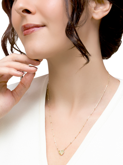 IBB 9ct Yellow Gold Rainbow Heart Trace and Ball Necklace - view 2, Yellow Gold