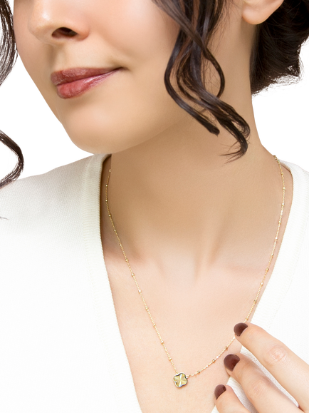 IBB 9ct Yellow Gold Rainbow Petal Trace and Ball Necklace - view 2, Yellow Gold
