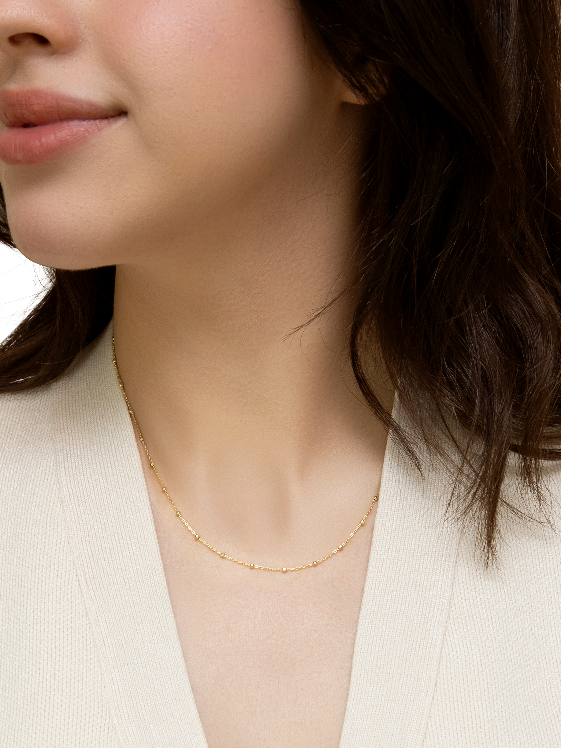 Product image 2 of 4, which shows IBB 9ct Yellow Gold Diamond Cut Ball Trace Necklace