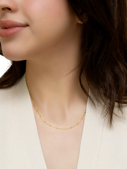 IBB 9ct Yellow Gold Diamond Cut Ball Trace Necklace - view 2, Yellow Gold