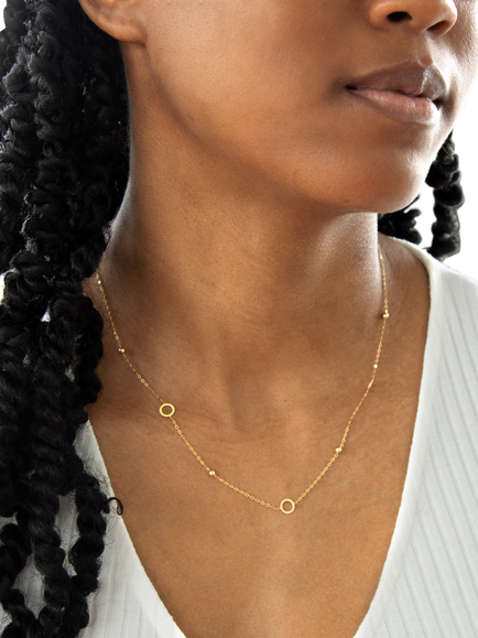 IBB 9ct Yellow Gold Circle and Bead Necklace - view 2, Yellow Gold