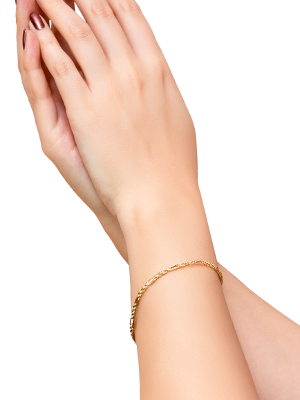 IBB 9ct Yellow Gold Hollow Dimaond Cut Figarope Bracelet - view 2, Yellow Gold