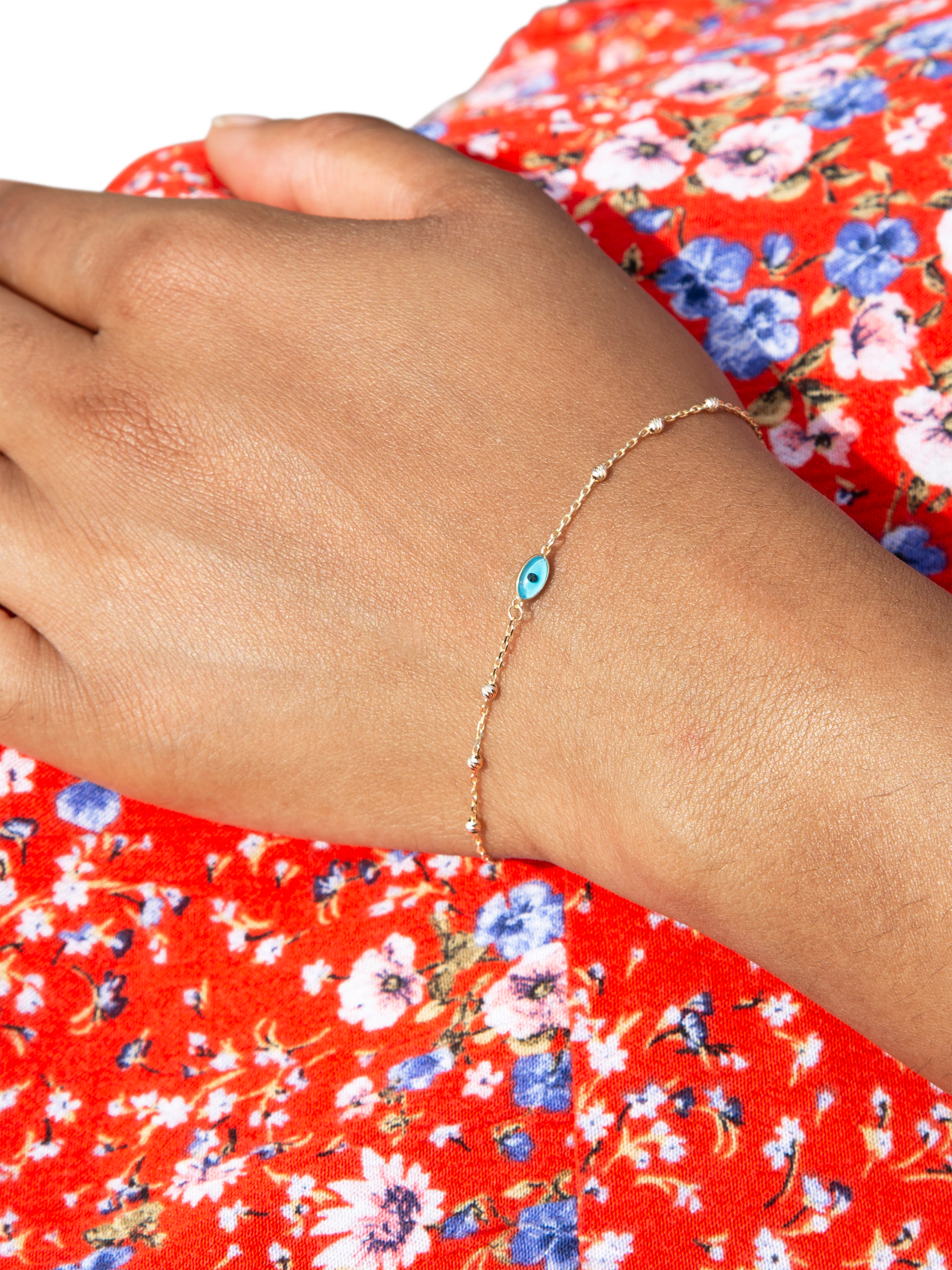 Product image 2 of 4, which shows IBB Evil Eye Charm Bracelet, Yellow Gold/Multi