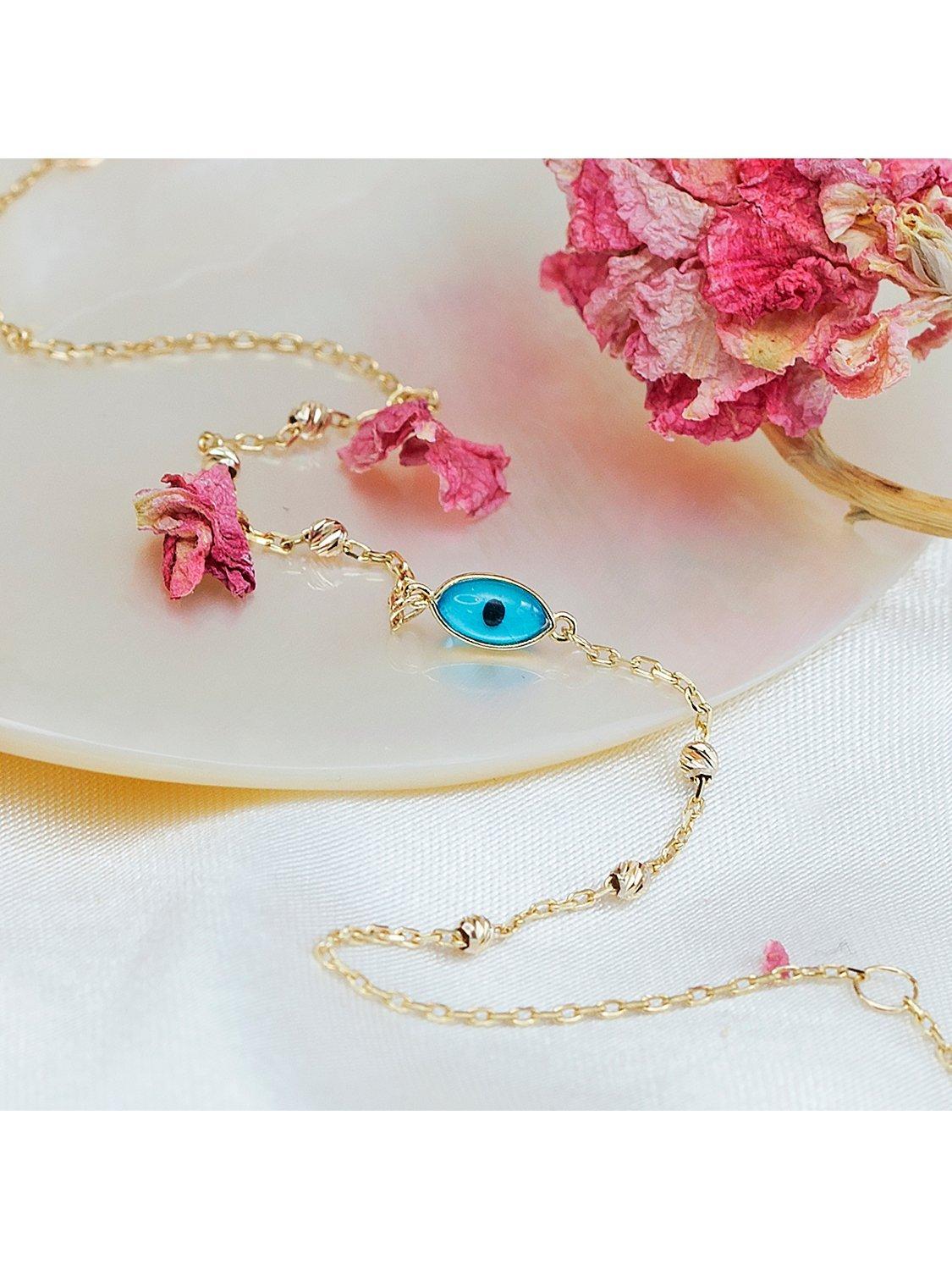 Product image 3 of 4, which shows IBB Evil Eye Charm Bracelet, Yellow Gold/Multi