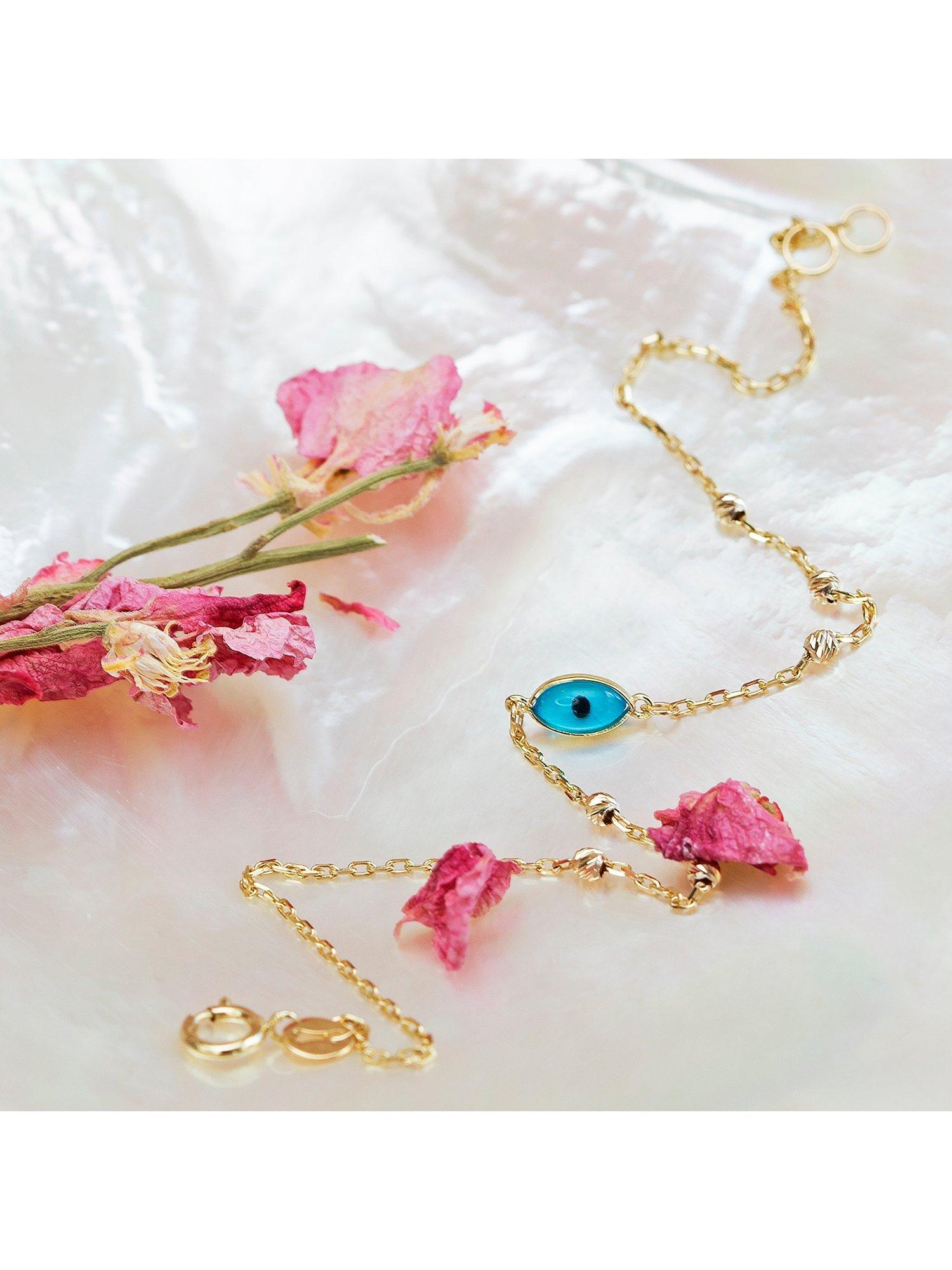 Product image 4 of 4, which shows IBB Evil Eye Charm Bracelet, Yellow Gold/Multi