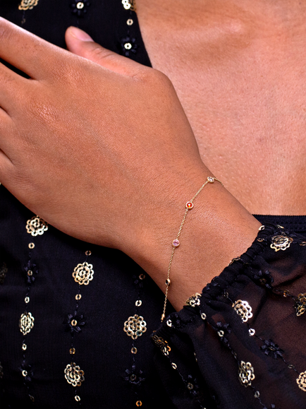 IBB Cubic Zirconia Stone Bracelet, Yellow Gold/Multi - view 2, Yellow Gold/ Multi