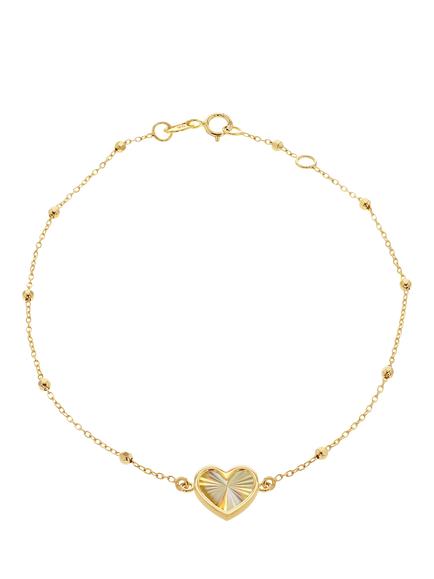 IBB 9ct Yellow Gold Rainbow Heart Trace and Ball Bracelet, Yellow Gold