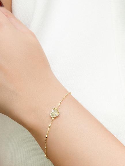 IBB 9ct Yellow Gold Rainbow Heart Trace and Ball Bracelet - view 2, Yellow Gold