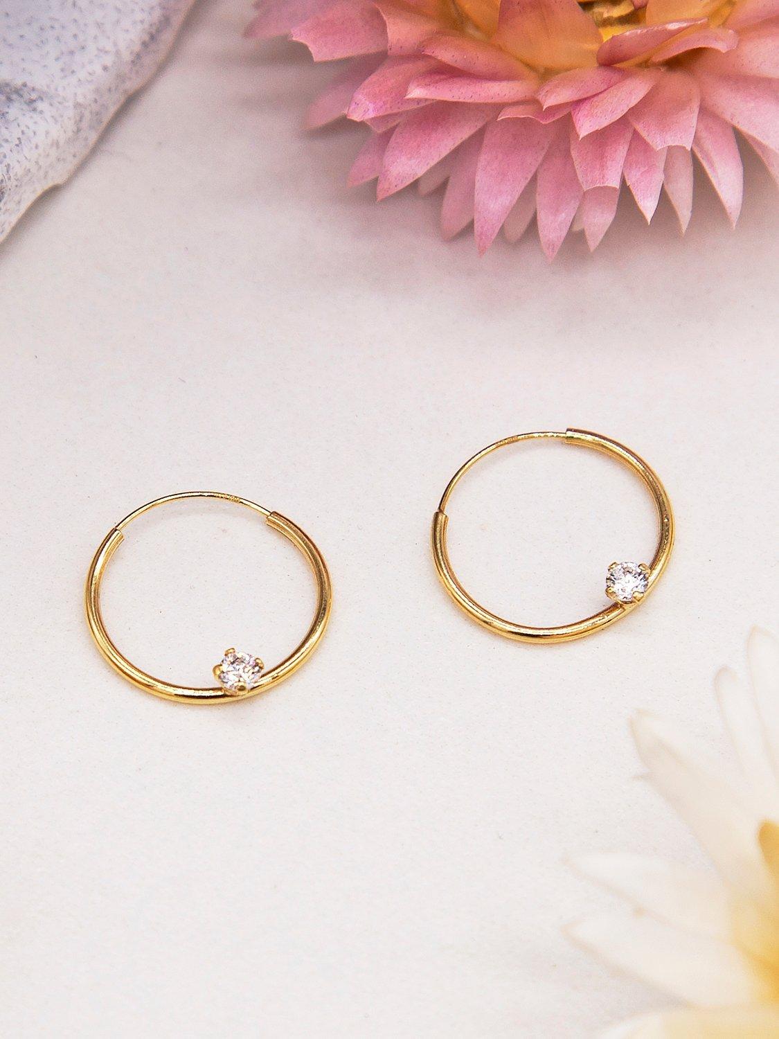 Product image 3 of 4, which shows IBB 9ct Yellow Gold White CZ Sleeper Earrings