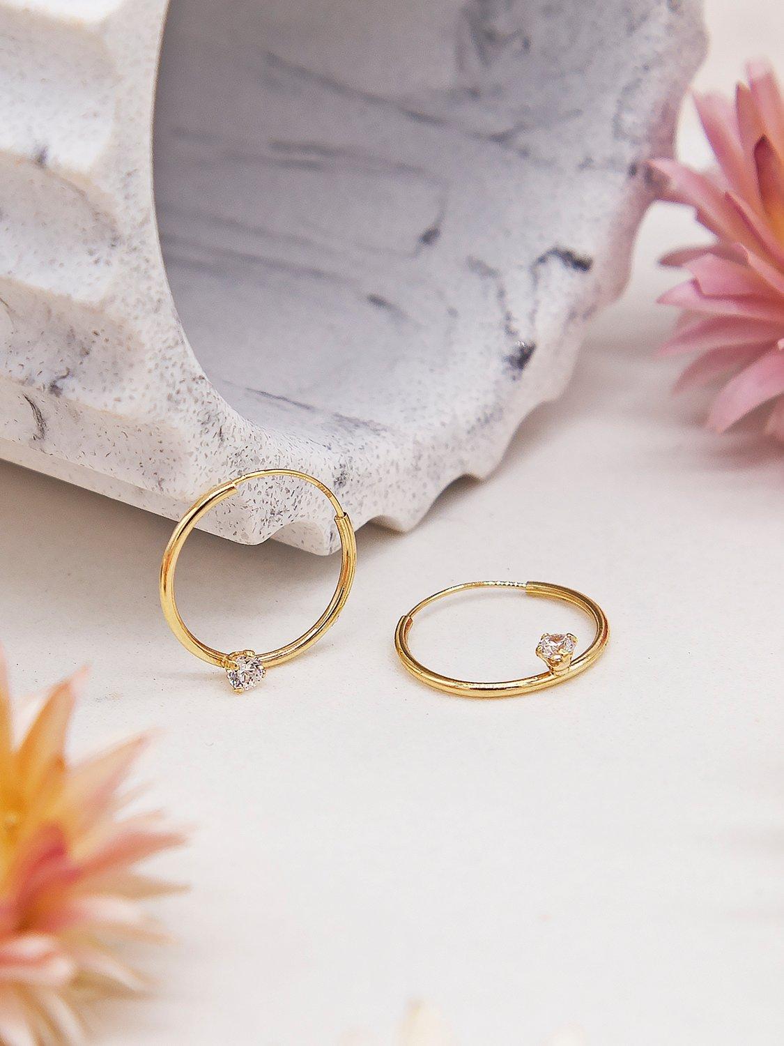 Product image 4 of 4, which shows IBB 9ct Yellow Gold White CZ Sleeper Earrings