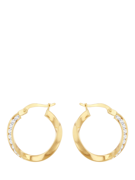 IBB 9ct Yellow Gold Twist CZ Creole Earrings, Yellow Gold/ Multi