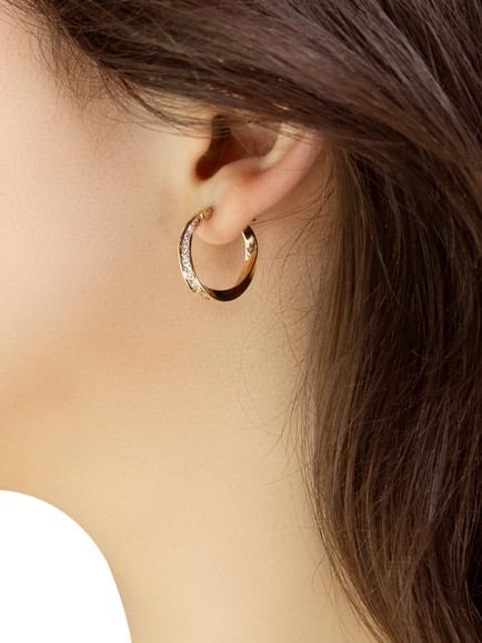 IBB 9ct Yellow Gold Twist CZ Creole Earrings - view 2, Yellow Gold/ Multi