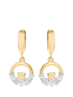 IBB 9ct Hoop Claddagh Drop Earrings, Yellow Gold/ Multi, Yellow Gold/ Multi