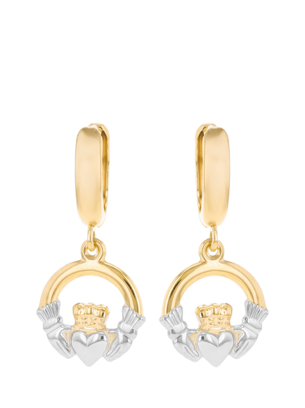IBB 9ct Hoop Claddagh Drop Earrings, Yellow Gold/ Multi, Yellow Gold/ Multi