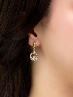 IBB 9ct Hoop Claddagh Drop Earrings, Yellow Gold/ Multi - view 2, Yellow Gold/ Multi