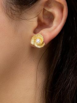 IBB 9ct Yellow Gold Freshwater Pearl Flower Stud Earrings - view 2, Yellow Gold/ Multi