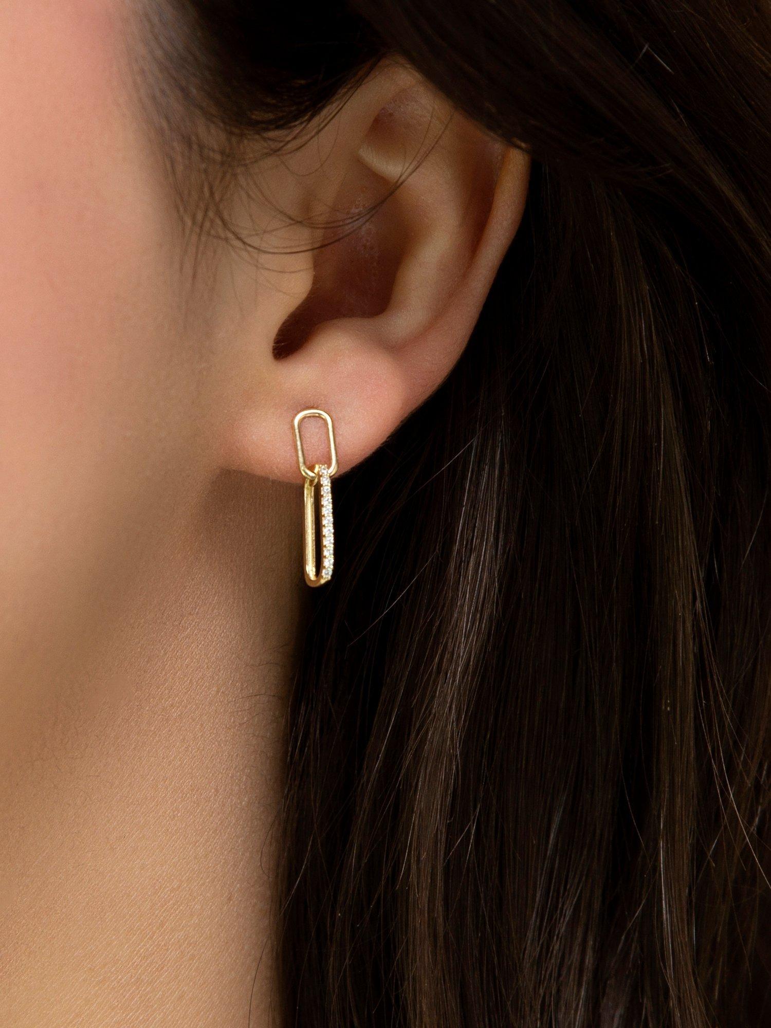 Product image 2 of 4, which shows IBB Oval Paperclip Drop Earrings, Yellow Gold/Multi