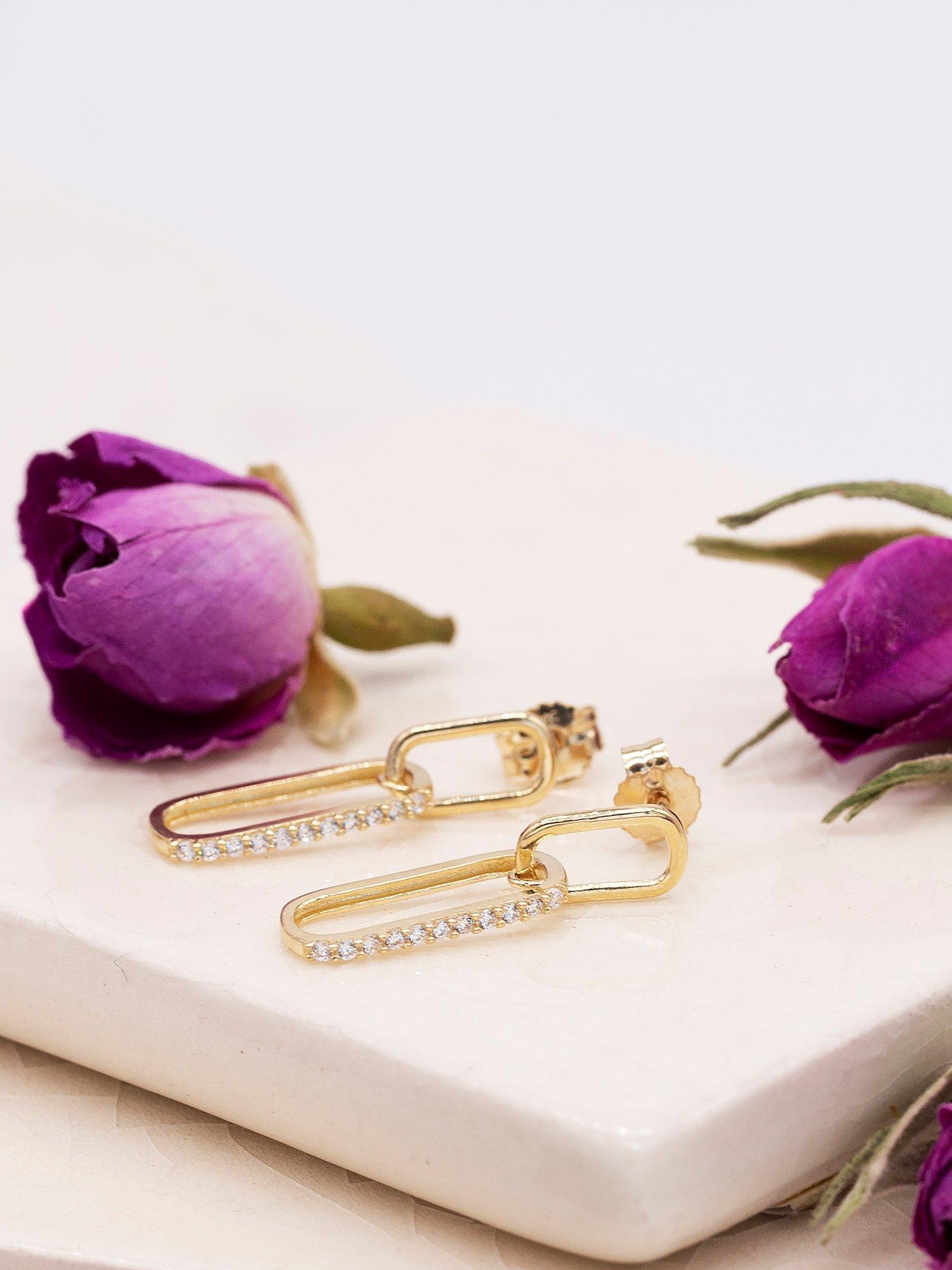 Product image 3 of 4, which shows IBB Oval Paperclip Drop Earrings, Yellow Gold/Multi