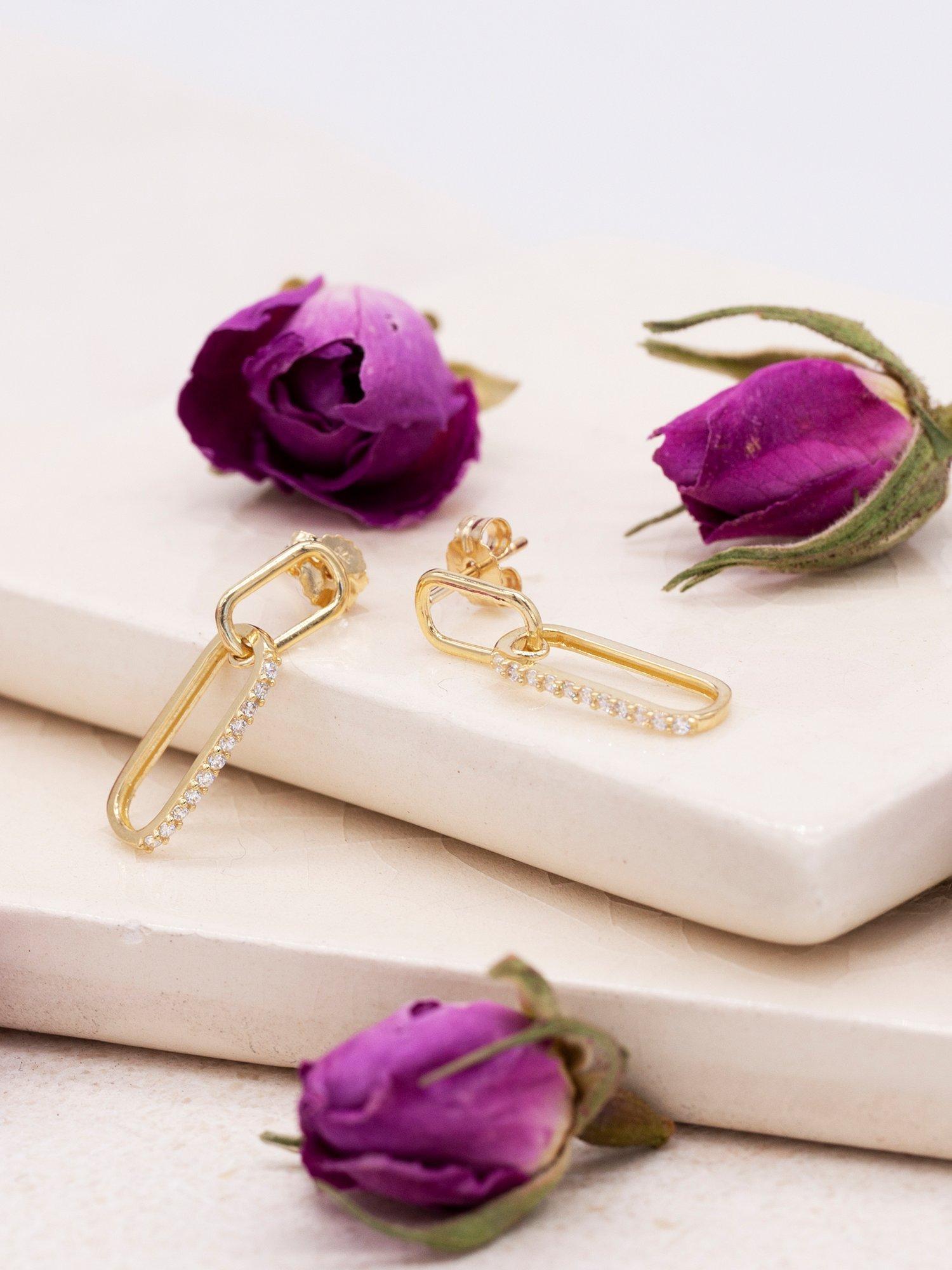 Product image 4 of 4, which shows IBB Oval Paperclip Drop Earrings, Yellow Gold/Multi