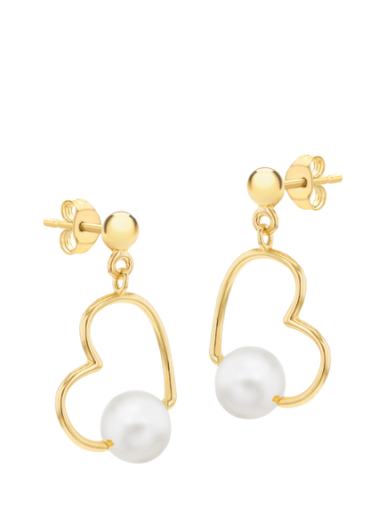 IBB Freshwater Pearl Heart Drop Earrings, Yellow Gold/Multi, Yellow Gold/ Multi