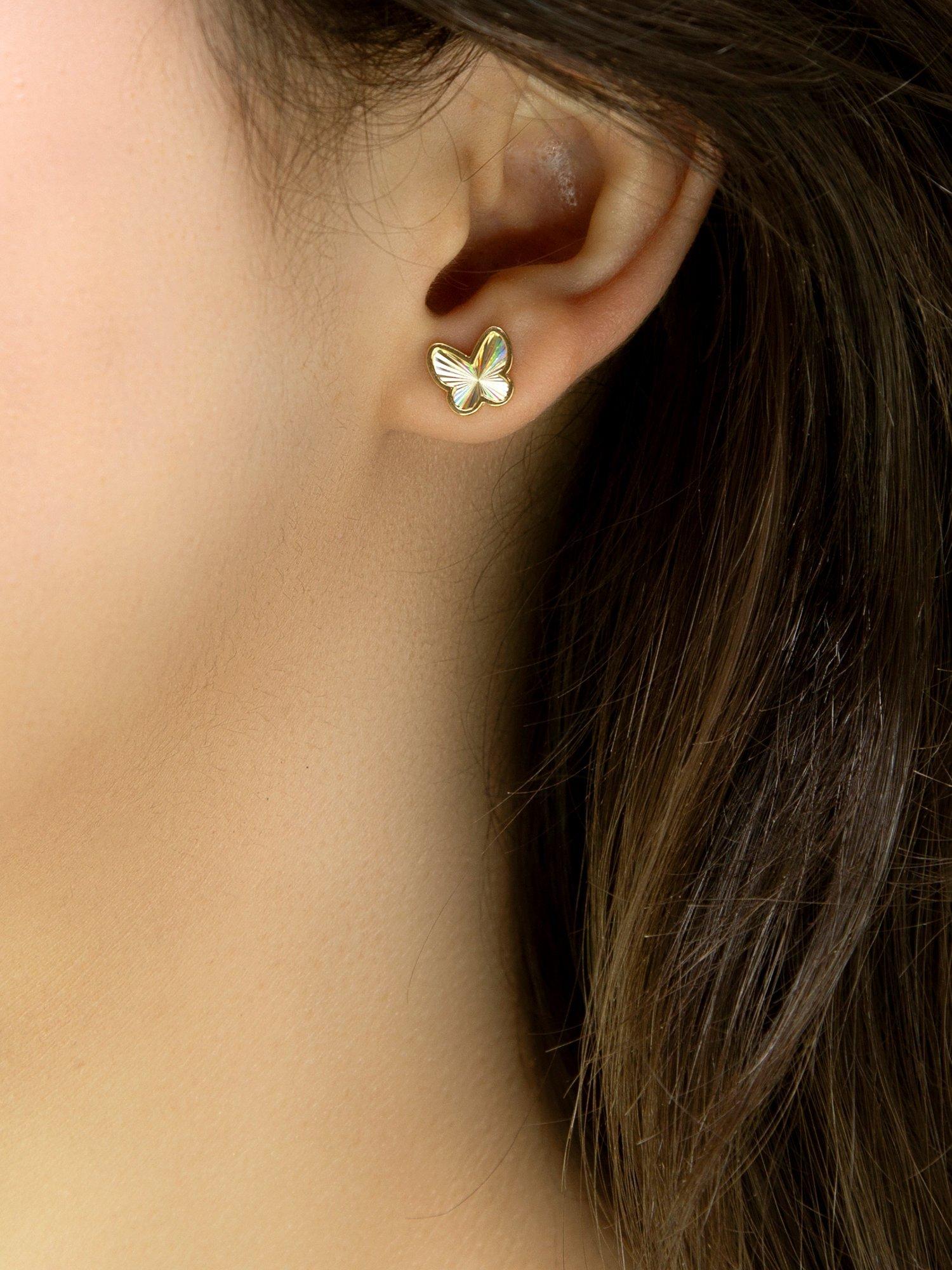 Product image 2 of 4, which shows IBB 9ct Yellow Gold Rainbow Butterfly Stud Earrings