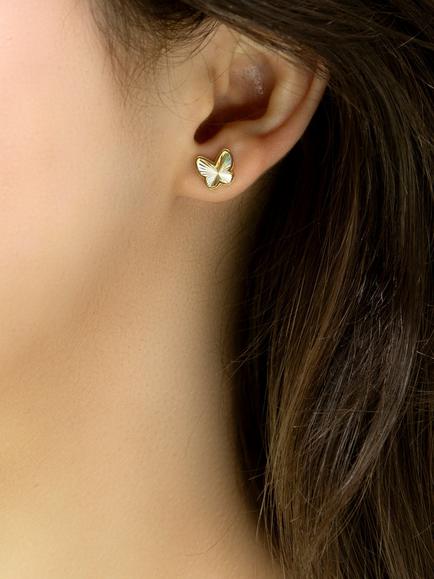 IBB 9ct Yellow Gold Rainbow Butterfly Stud Earrings - view 2, Yellow Gold