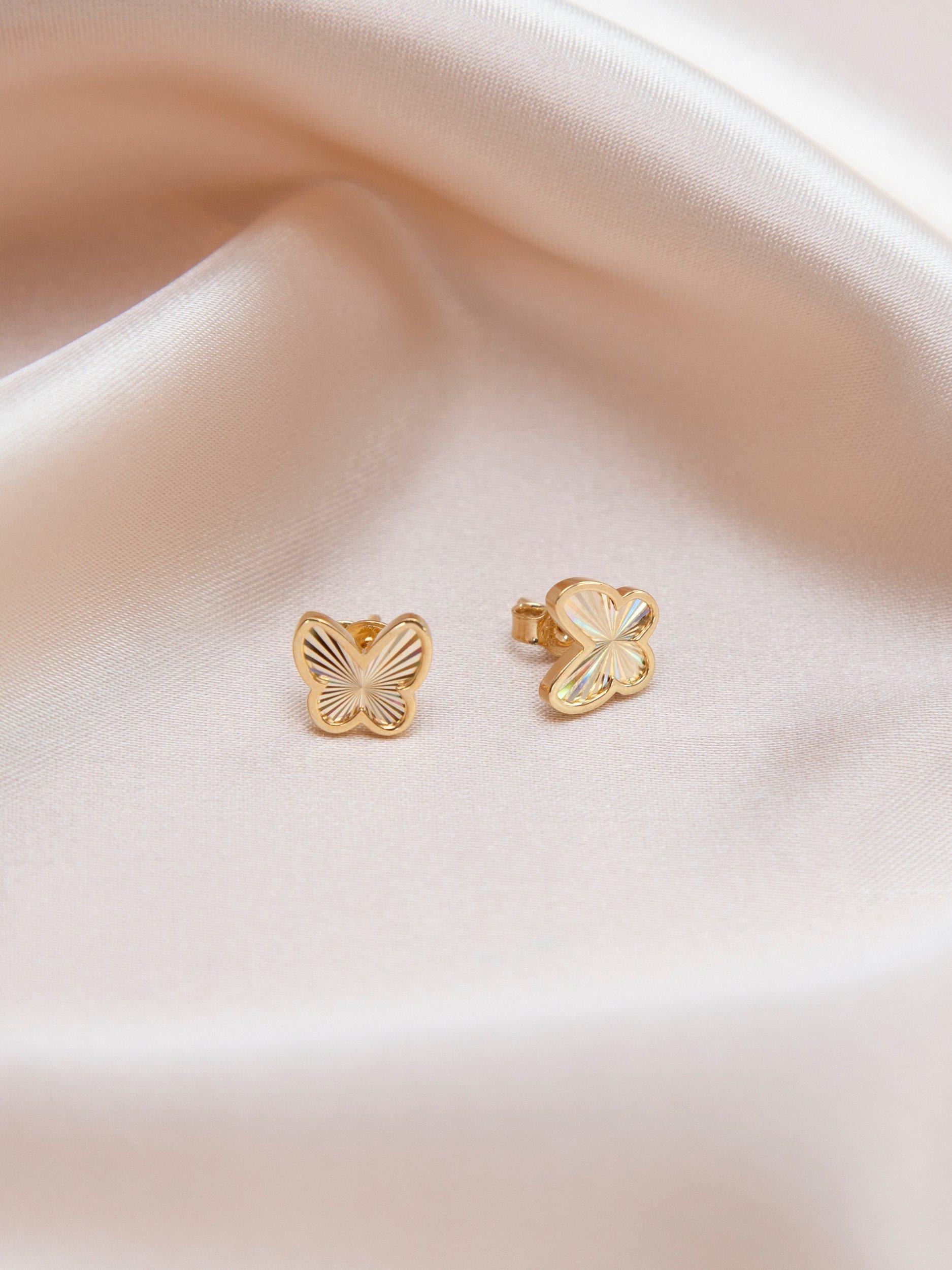 Product image 3 of 4, which shows IBB 9ct Yellow Gold Rainbow Butterfly Stud Earrings