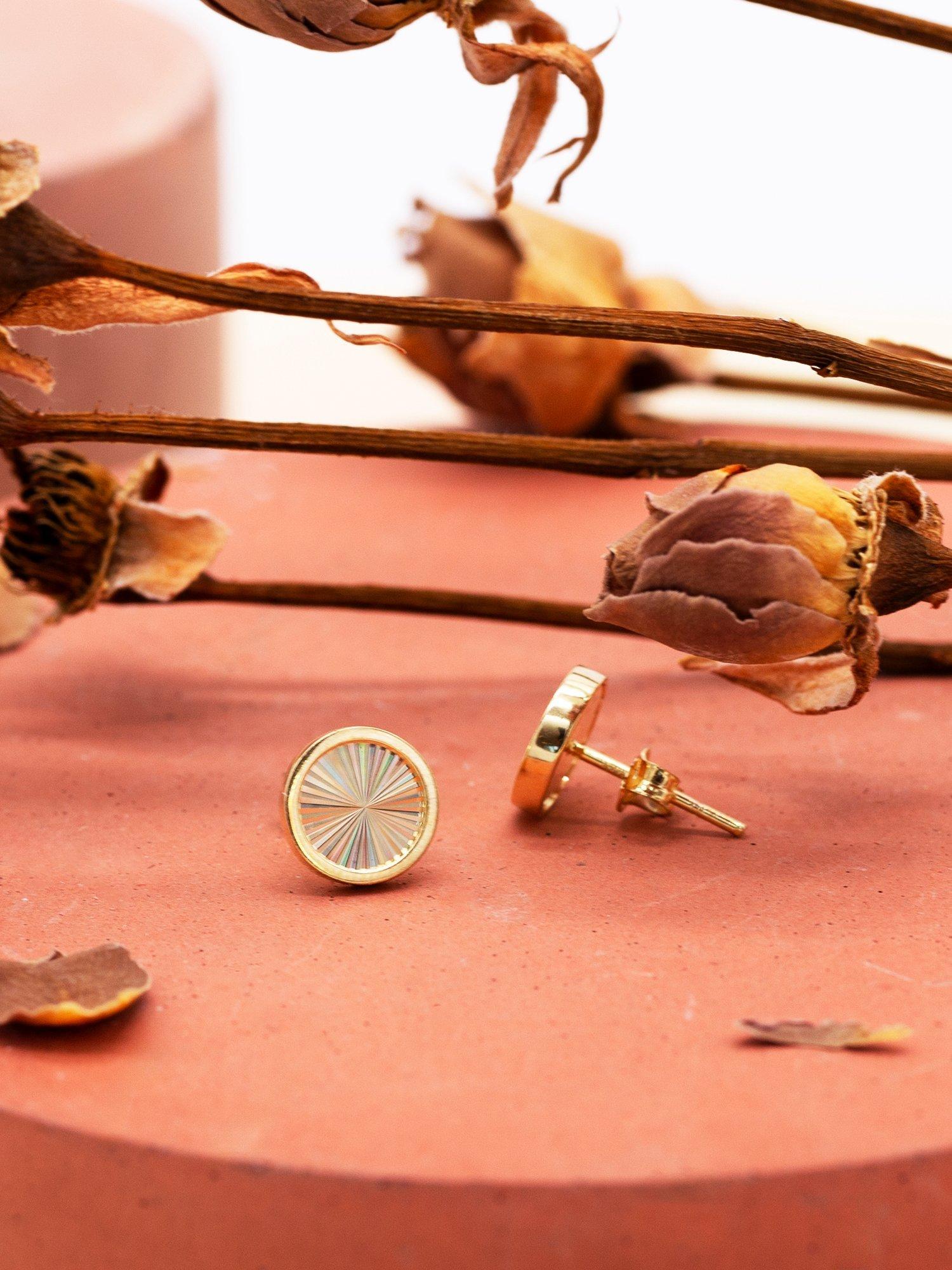 Product image 3 of 3, which shows IBB 9ct Yellow Gold Rainbow Circle Stud Earrings