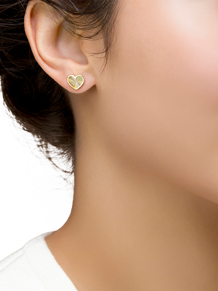 IBB 9ct Yellow Gold Rainbow Heart Stud Earrings - view 2, Yellow Gold