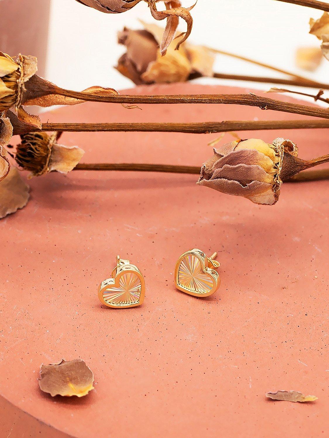 Product image 3 of 4, which shows IBB 9ct Yellow Gold Rainbow Heart Stud Earrings