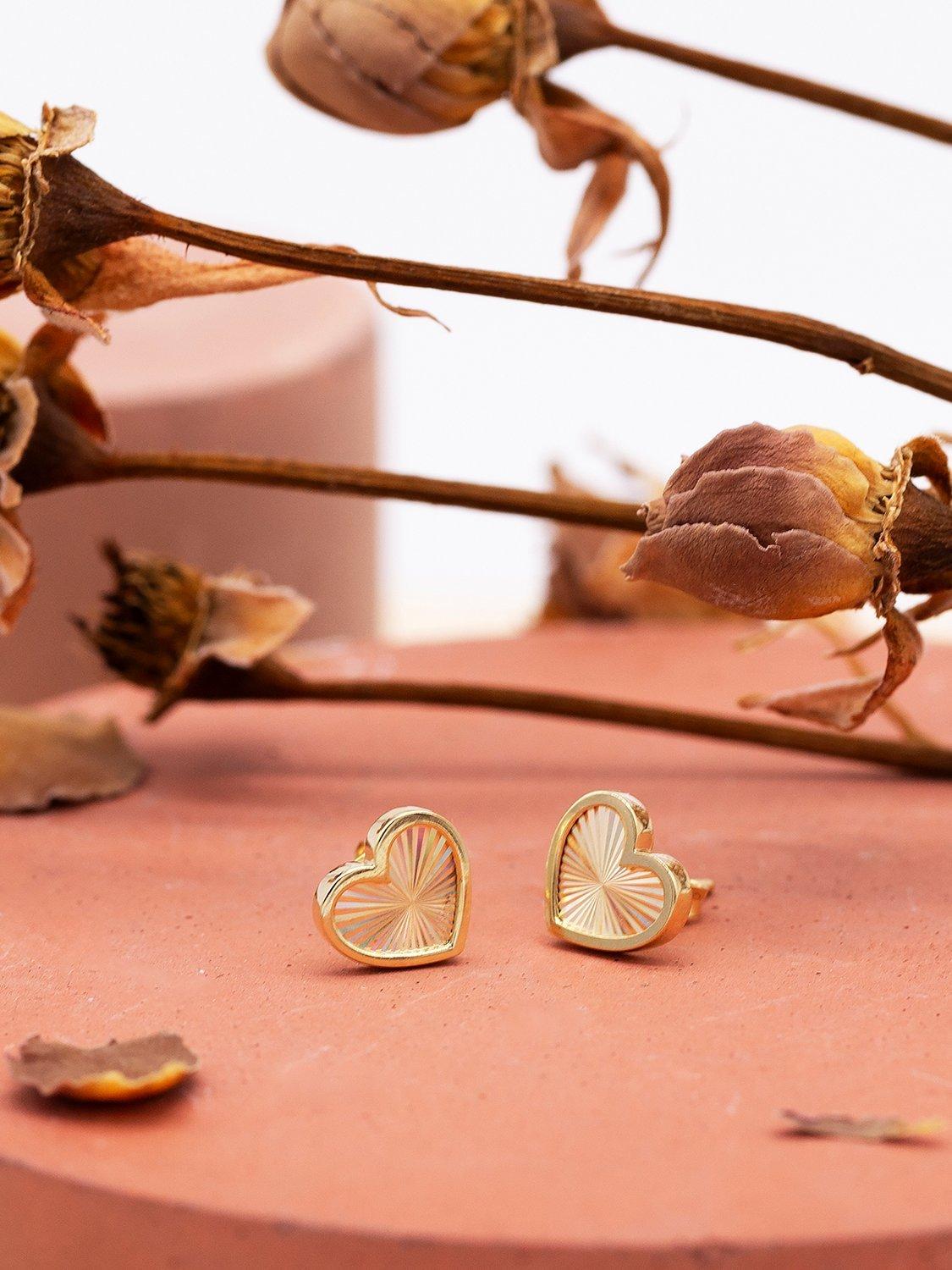 Product image 4 of 4, which shows IBB 9ct Yellow Gold Rainbow Heart Stud Earrings