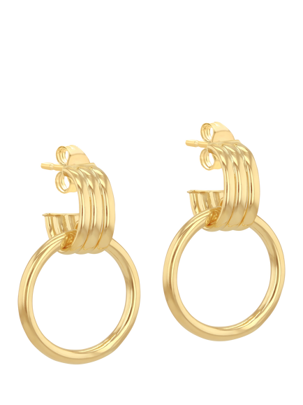 IBB 9ct Yellow Gold Triple Tube Circle Drop Stud Earrings, Yellow Gold
