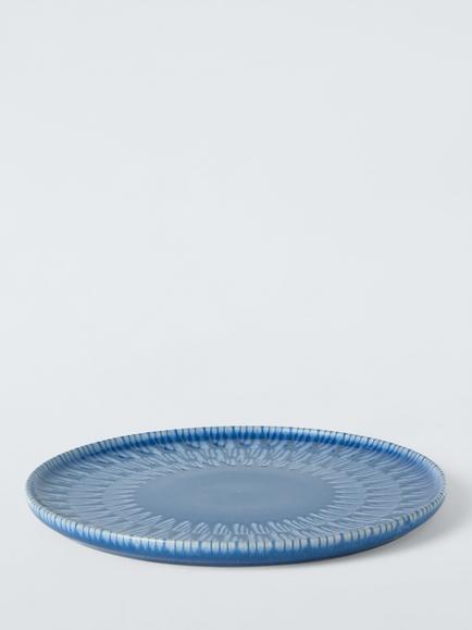 John Lewis Modern Rustic Stoneware Dinner Plate, 27cm, Blue - view 2, Blue Mid