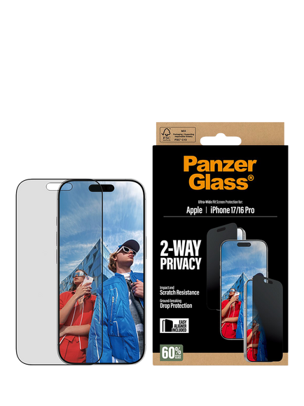 PanzerGlass Ultra-Wide Privacy Screen Protector for iPhone 17 Pro / iPhone 16 Pro, Clear