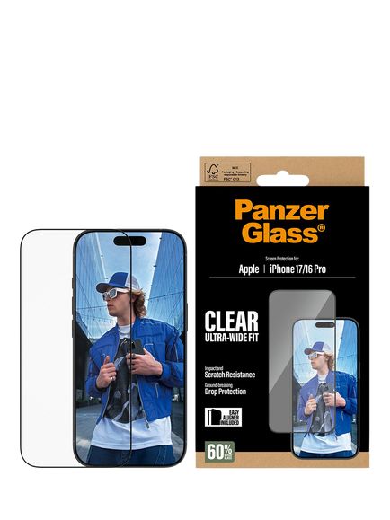 PanzerGlass Ultra-Wide Screen Protector for iPhone 17 Pro / iPhone 16 Pro, Clear
