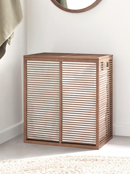 John Lewis Bamboo Double Laundry Hamper, Natural Dark - view 2, Natural Dark