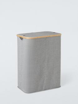 John Lewis Bamboo Rim Double Laundry Hamper, Grey, Grey