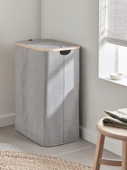 John Lewis Bamboo Rim Double Laundry Hamper, Grey - view 2, Grey