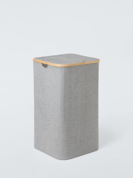 John Lewis Bamboo Rim Tall Square Laundry Hamper, Grey, Grey