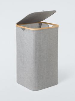John Lewis Bamboo Rim Tall Square Laundry Hamper, Grey - view 2, Grey