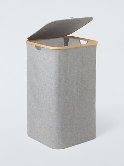 John Lewis Bamboo Rim Tall Square Laundry Hamper, Grey - view 2, Grey