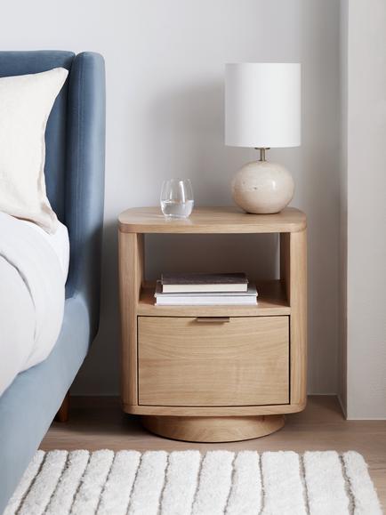 John Lewis Column 1 Drawer Bedside Table, Oak - view 2, Oak