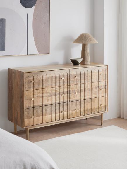 John Lewis Groove 6 Drawer Chest, Mango Wood - view 2, Mango Wood