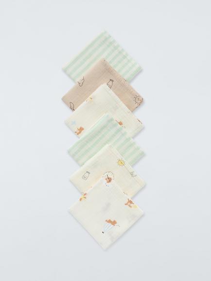 John Lewis Daydream Bear Breakfast Print Muslin Squares, Pack of 6, Multi