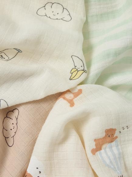 John Lewis Daydream Bear Breakfast Print Muslin Squares, Pack of 6 - view 2, Multi