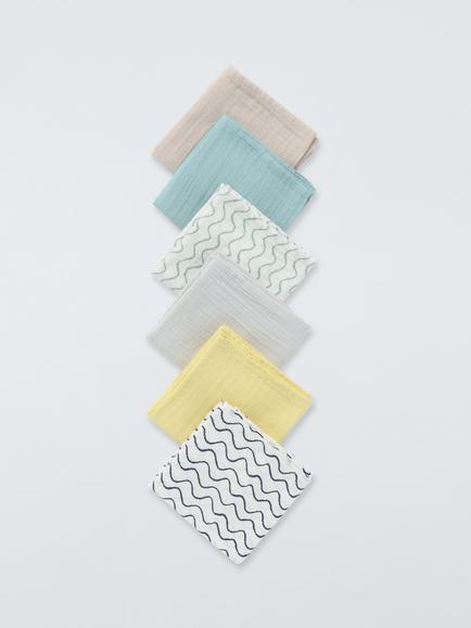 John Lewis Waves Muslin Squares, Pack of 6, Multi