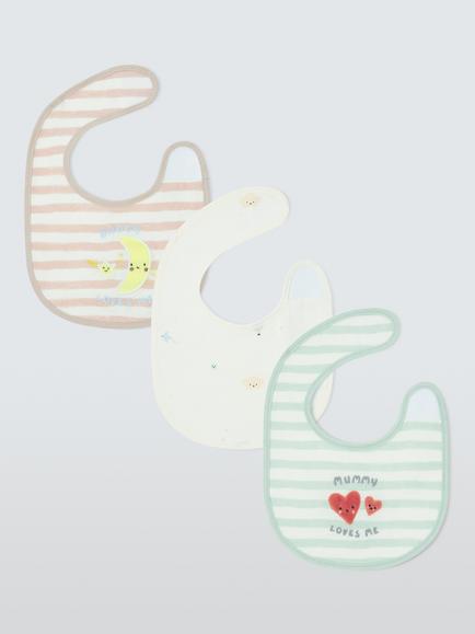 John Lewis Daydream Moon Mummy & Daddy Round Bibs, Pack of 3, Multi